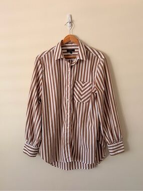 rag & bone Brown and White Striped Button-Down Shirt